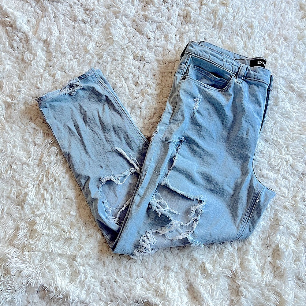 Express Original Girlfriend High Rise Distressed Blue Jeans Size 10